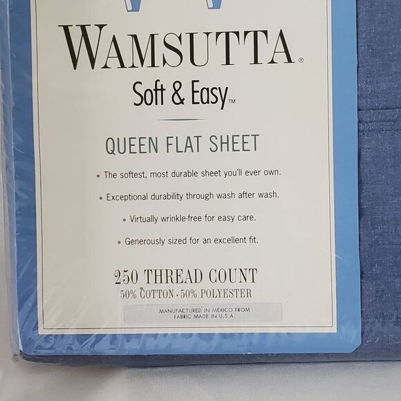Wamsutta Queen Flat Sheet Denim Blue 250 Thread Count 50% Cotton 50% Polyester - Picture 7 of 11
